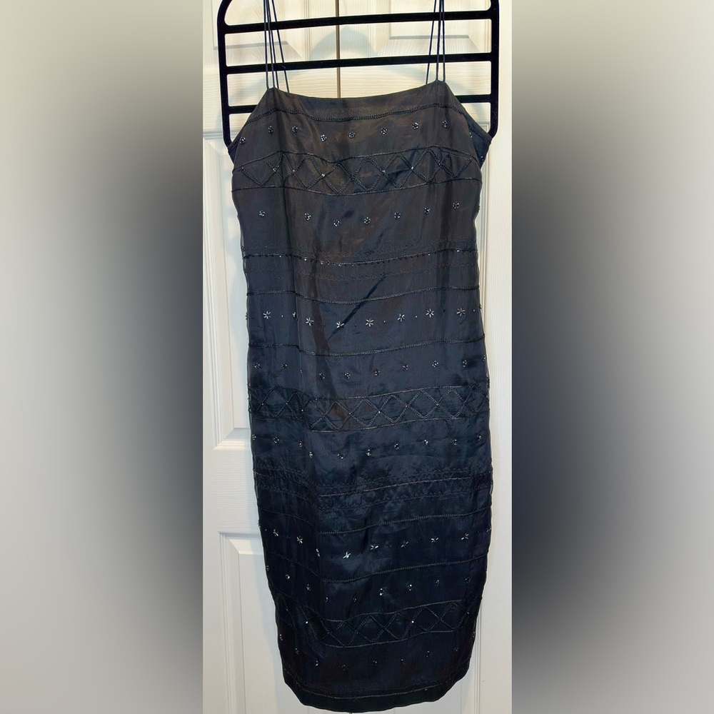 ANN TAYLOR LOFT 100% Silk embroidered black dress